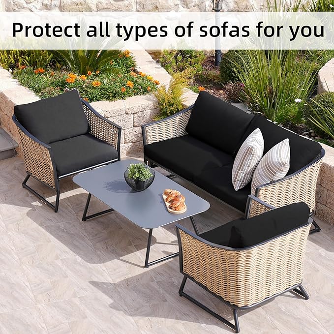 8Pcs Stretch Patio Cushion Covers,Outdoor Couch Covers Replacement,Outdoor Couch & Sofa Slipcovers,for Patio Furniture Cushion Covers,Washable Reusable Furniture Protector (Black, Cover Only)