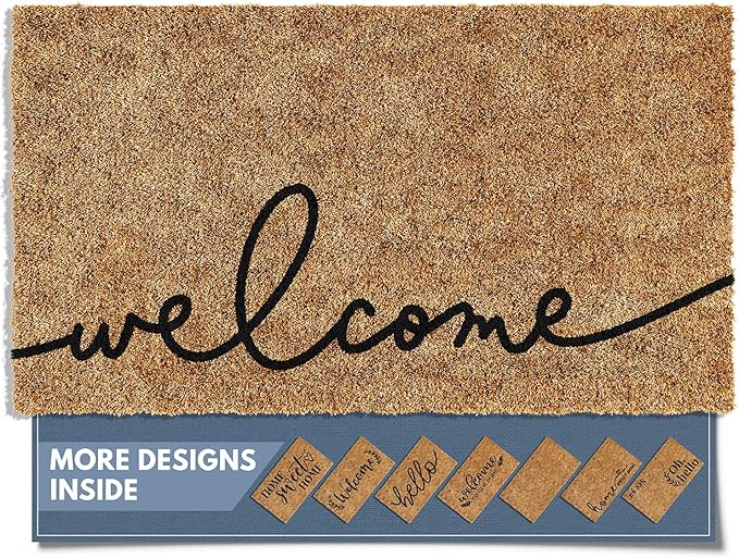 Barnyard Designs Doormat Welcome Mat for Outdoors, Large Front Door Entrance Mat, Brown (Cursive Welcome, 30x17)