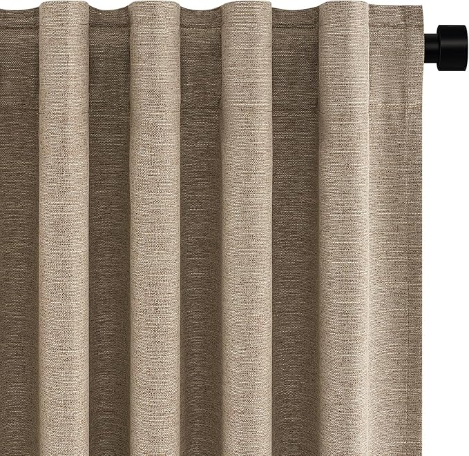 Topfinel Taupe Burlap Linen Blackout Curtains 63 Inches Long 2 Panels for Small Window Boho Farmhouse Linen Blend Texture Insulated Hook Belt Back Tab Pocket Pleated Drapes Fall Home Decor(W52 x L63)