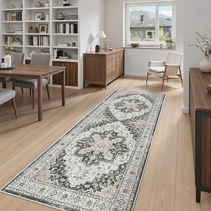 Madane Hallway Runner 3x8, Kitchen Rugs Washable Entryway Rug Vintage Kitchen Runners Non Slip Indoor Area Rug Farmhouse Carpet Runner for Bathroom Living Room Bedroom (3 X 8, Black)