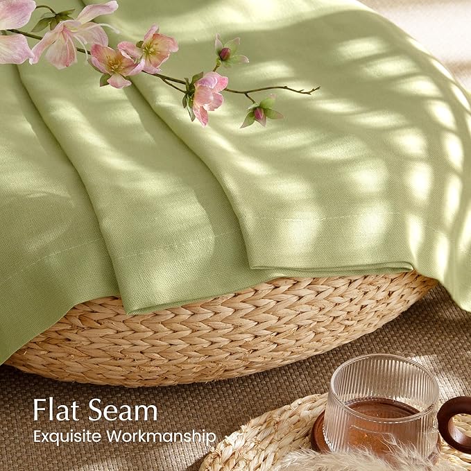 NICETOWN Fresh Green Linen Farmhouse Curtains 96 inches Long, Grommet Thick Flax Semi Sheer Window Treatments Privacy Assured with Light Filtering for Bedroom, W55 x L96, 2 Panels