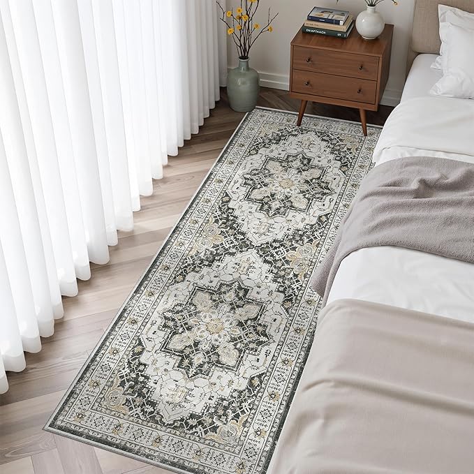 Madane Hallway Runner Rug - 2x5 Rug Runner Washable Runner Rugs Non-Slip Low-Pile Kitchen Runner Rug Laundry Room Rug Throw Carpet for Entrance Bedroom Living Room (2'x5', Black)