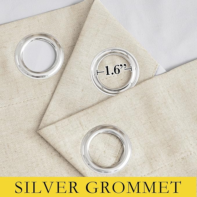 NICETOWN 100% Absolutely Blackout Linen Curtains with Thermal Insulated White Liner, Beige, W62, 2 Pieces, Noise Reducing Textured Linen Look Curtains for Windows 120 inch Length for Classroom
