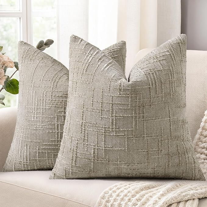 decorUhome Light Brown Chenille Throw Pillow Covers 16x16 Set of 2 Textured Soft Cozy Slubby Couch Pillow Covers Modern Farmhouse Boho Decorative Pillow Cases for Bed Sofa Living Room
