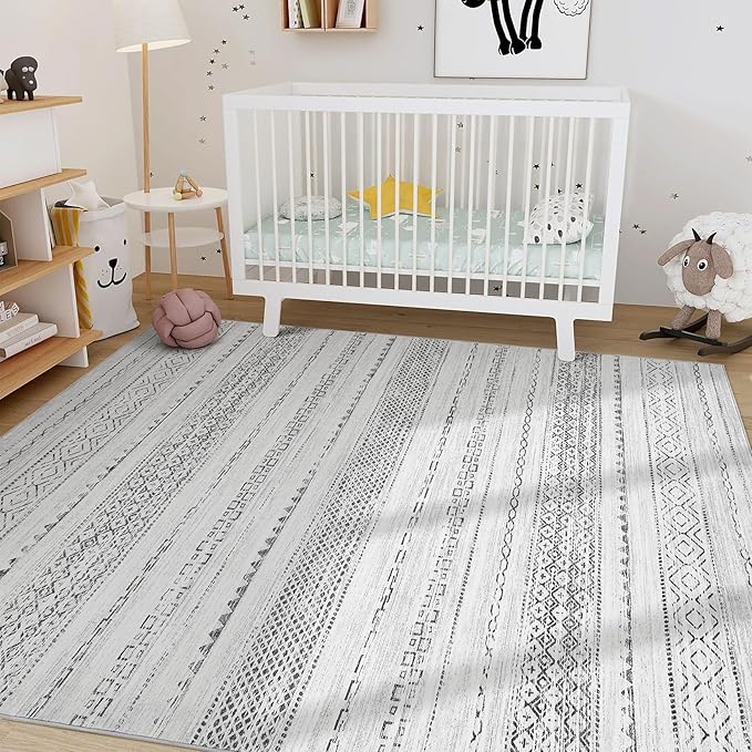 Nakagishi Area Rug Living Room Rugs: 12X15 Machine Washable Boho Large Neutral Farmhouse Stain Resistant Moroccan Indoor Floor Carpet for Bedroom Nursery Dorm Dining Room Home-Color Gray