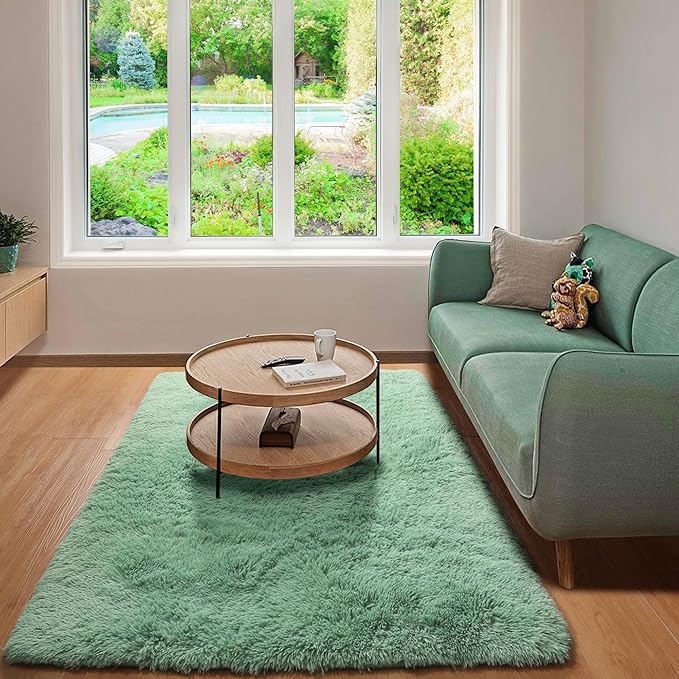 ONASAR Sage Green 3x5 Rugs for Bedroom, Fluffy Bedside Area Rug, Soft Plush Shaggy Small Floor Throw Carpets for Living Room Preppy Dorm Teen Kids Girls Boy Baby Nursery Home Decor Aesthetic