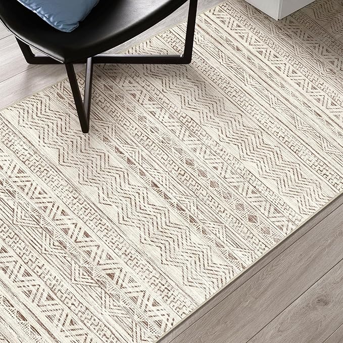 3x18 Washable Kitchen Runner Rug: Modern Moroccan Runners for Hallway Soft Non Slip Rugs with Rubber Backing Low Pile Thin Waterproof Floor Carpet for Entryway Bedroom Bathroom Indoor 3x18 Beige