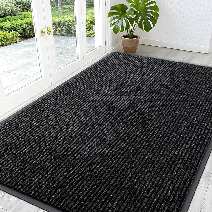 OLANLY Front Door Mat Indoor Outdoor Entrance, Waterproof Heavy Duty Doormat, Fade Resistant, Low Profile, Easy Clean Patio Porch Welcome Floor Mats for Entry, 59x40, Off-Black