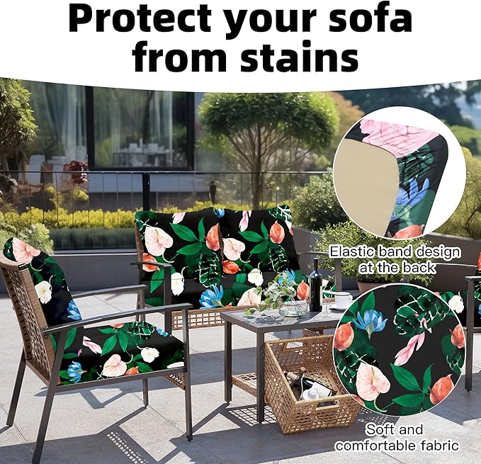 8Pcs Outdoor Cushion Covers, Patio Cushion Covers,Stretch Elastic Slipcovers, Replacement Washable & Reusable Furniture Protector for Patio Couch (Flower Bed,Cover Only)
