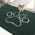 OLANLY Dog Door Mat for Muddy Paws 48x30, Paw Print Design, Absorbs Moisture and Dirt, Absorbent Non-Slip Washable Doormat, Quick Dry Chenille Mud Mat, Entry Indoor Entryway Carpet, Blackish Green