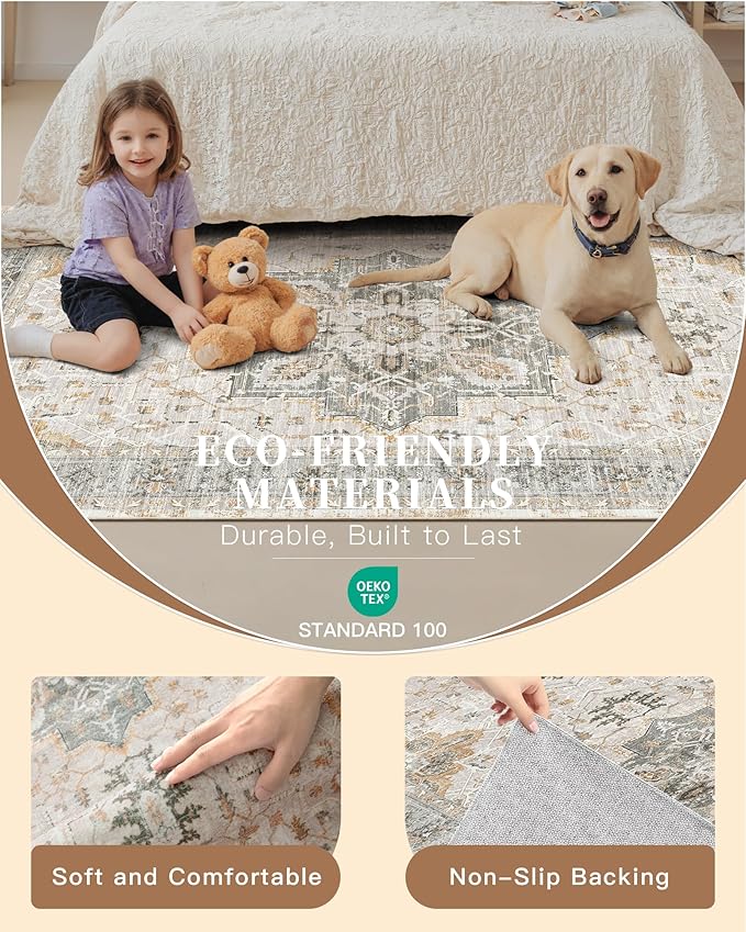 Madane Runner Rugs for Hallway 2x10 Long Washable Non-Slip Hallway Runner Rug Low-Pile Stair Kitchen Runner Soft Throw Carpet for Entrance Living Dining Laundry Room (Light Taupe Brown, 2 x 10)