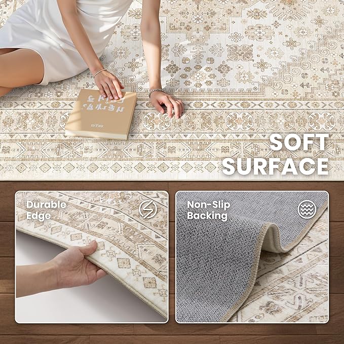 zesthome Washable Runner Rug 2.5x14 - Stain Resistant Entryway Rug,Ultra-Thin Kitchen Rugs, Anti Slip Backing Runner Rugs for Entrance Laundry Room Indoor Hallway (Cream/Beige,2.5'x14')