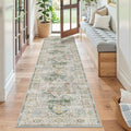 Madane Runner Rug 2x8, Washable Hallway Runner Rugs, Non-Slip Low-Pile Soft Kitchen Rug Runner Laundry Room Rug, Vintage Throw Entry Foyer Mat for Entrance Living Room (Green, 2 x 8)
