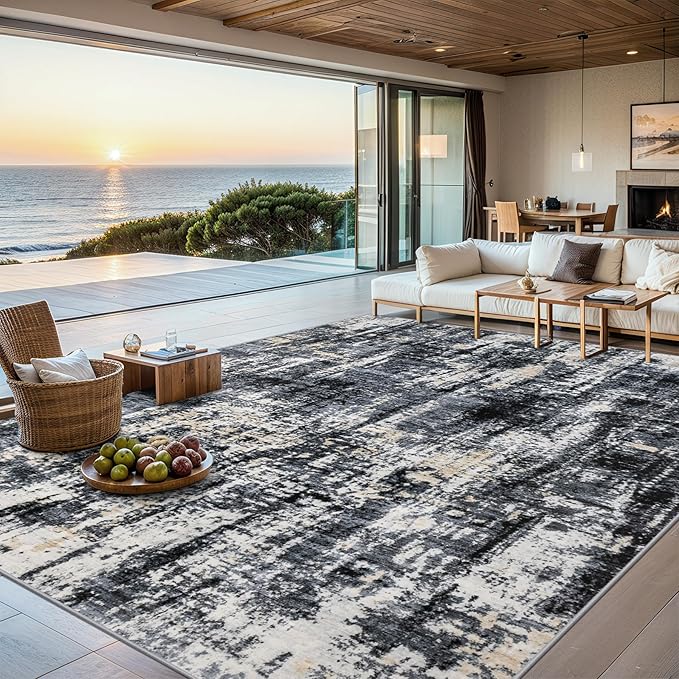 6x9 Area Rugs for Living Room - Washable Rug Modern Abstract Soft Large Neutral Non-Slip Carpet Indoor Floor Thin Carpets for Bedroom Dining Room Farmhouse Nursery Home Office Black Gold