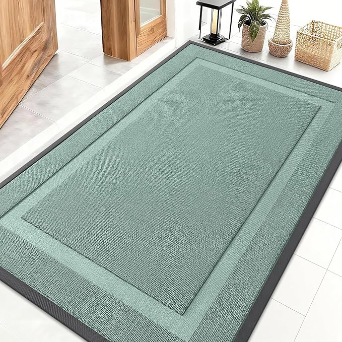 OLANLY Front Door Mat Indoor Outdoor Entrance, Waterproof All-Season, All-Weather Doormat, Sturdy Natural Rubber, Low Profile, Easy Clean Patio Porch Entryway Mat, 47x32, Grayish Green