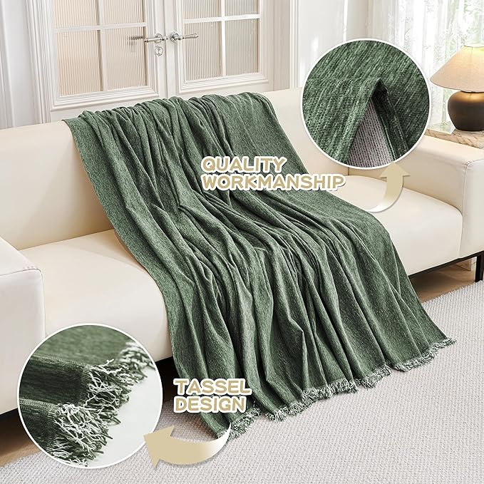 MYSKY HOME Couch Cover for Sofa Couch Covers for Pets, Non Slip Dogs Furniture Protector with Tassels for Living Room Non Slip Washable Furniture Protector Cover for Pet, Cat, 91"x118", Moss Green