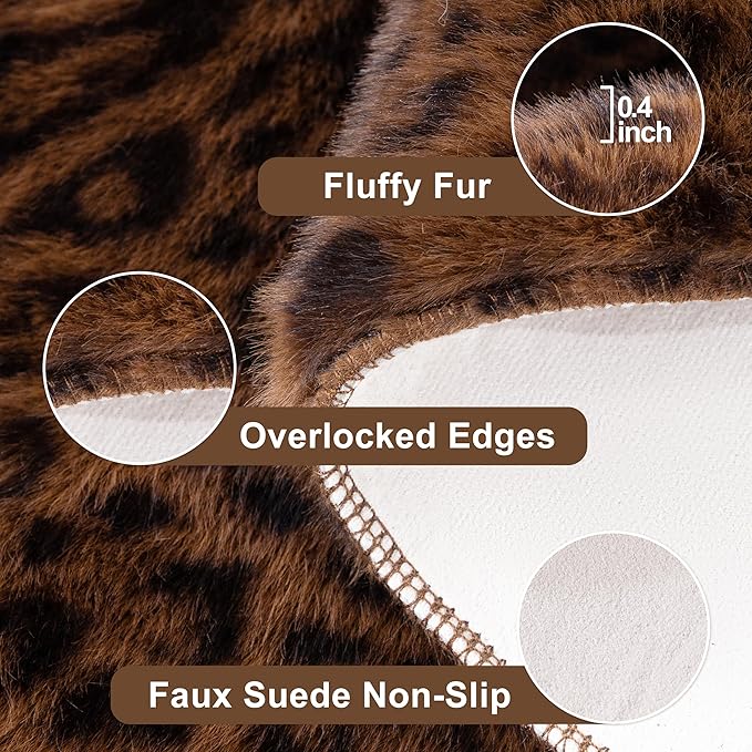 Faux Antelope Cheetah Print Rug, Leopard Rug 5.2x7 Faux Animal Print Skin Cheetah Area Rug for Bedroom Living Room Animal Fur Hide Rustic Dark Brown