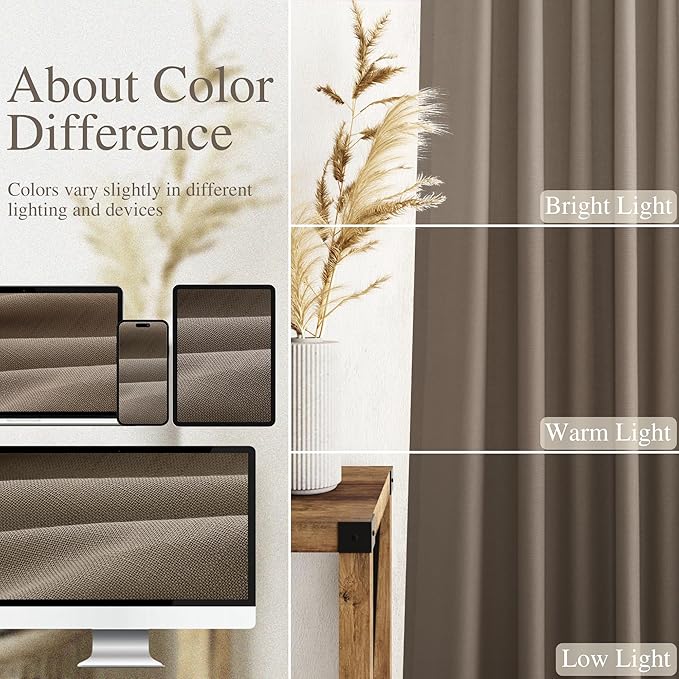 Dark Taupe Linen Curtains 84 Inches Long for Bedroom Back Tab Light Filtering Privacy Semi Sheer Curtains Modern Farmhouse Decor Dark Taupe Cotton Textured Curtain for Living Room 2 Panels 52x84