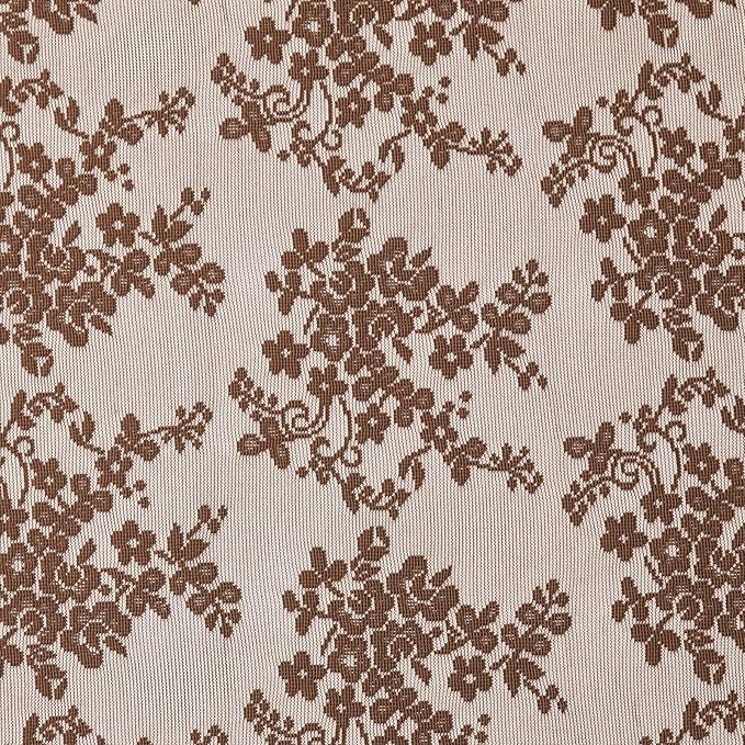 YJ YANJUN Vintage Lace Curtains 54 Inch Length-Brown Kitchen Curtains for Small Window, Victorian Floral Pattern, Light Filtering Voile Sheer Panels for Bedroom Bathroom 52" W x 54" L 2 Panels