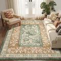 GarveeHome Terracotta Olive Sage Green Washable 5x7 Area Rugs, Botanical Grove Vintage Cottage core Non-Slip Rug for Bedroom Living Room Nursery Kitchen Low-Pile Retro Carpet