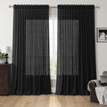Black Large Window Curtains Light Filtering Semi Sheer Privacy Linen Textured Curtain for Patio Sliding Glass Door Extra Wide Rustic Farmhouse Drapes for Living Room Bedroom Sunroom 100x90 Inch