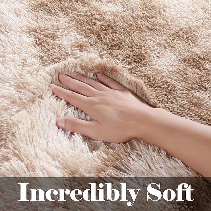 ONASAR Rugs for Living Room Bedroom, Tie-Dyed Beige 5x8 Fluffy Bedside Area Rug, Soft Plush Shaggy Indoor Floor Carpet for Nursery Kids Girls Boys Teen Dorm Home Office Decor Aesthetic