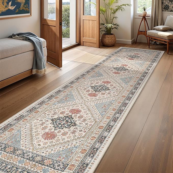 Kitchen Runner Rug Non Slip Washable 2.5x10, Soft Ultra-Thin Entryway Rug Runners for Hallways, Carpet Runner for Living Room,Kitchen, Laundry, Bathroom(Blue/Red/Multi,2.5'x10')