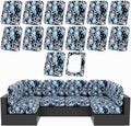 hyha 14Pcs Patio Cushion Covers, Stretch Outdoor Couch Cushion Covers, Washable Outdoor Chair/Sofa Slipcovers for Patio Furniture Cushions Protector with Elastic Bottom(Bluebell,Cover Only)