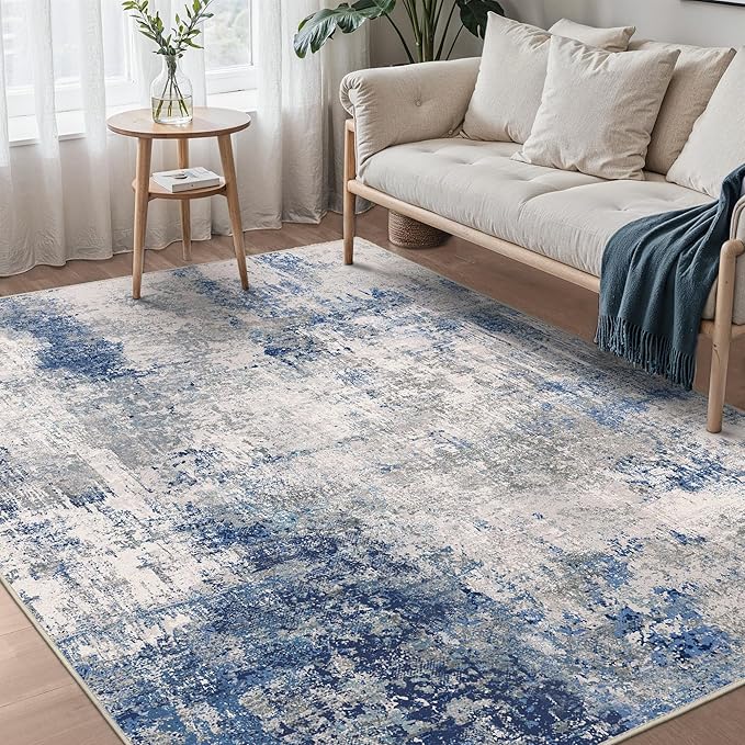 BEIMO Area Rugs 8x10 for Living Room Bedroom, Modern Abstract Machine Washable Rug, Large Soft Low Pile Floor Carpet with Non Slip Backing for Dining Room, Blue