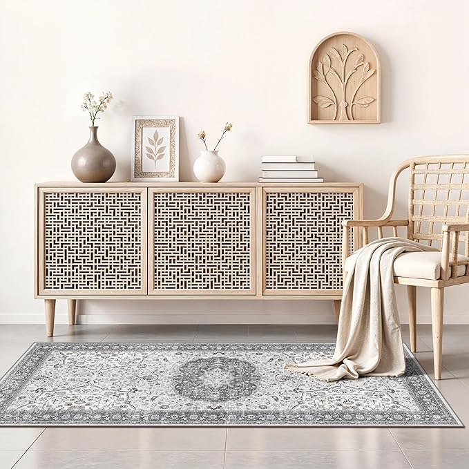 Washable 2x4 Kitchen Sink Rugs: Washable Non-Slip Hardwood Floor Mat for Stove Soft Stain Resistant Carpet Boho Home Decor for High Traffic Area Low-Pile Area Rug for Entryway Foyer(2x4,Grey)