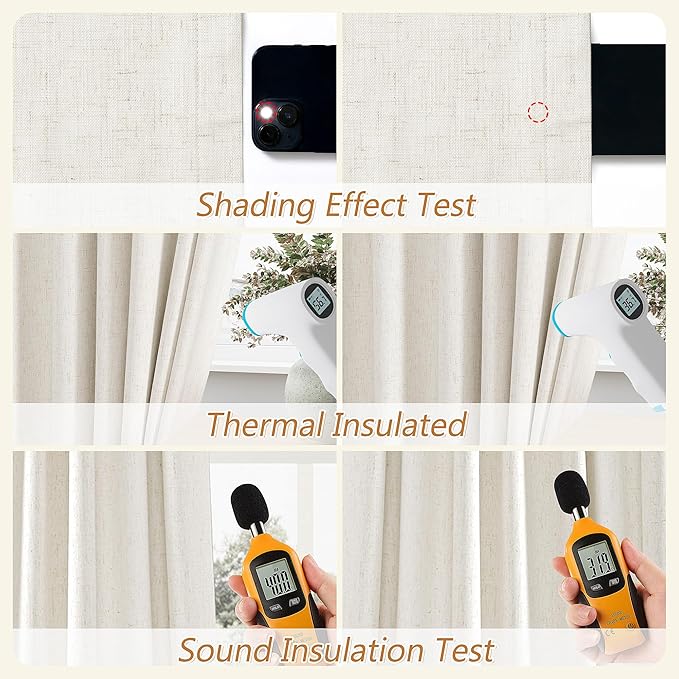 Guken Cream 100% Blackout Linen Curtains 95 Inch Length 2 Panels Set for Living Room Bedroom Back Tab Thermal Insulated Black Out Drapes Room Darkening Farmhouse Window Curtains,52x95