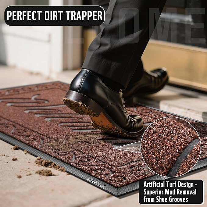 Yimobra Welcome Mat, Heavy Duty Sturdy Door Mats for Home Entrance Outdoor Indoor, Front Doormat for Outside Patio Floor Entry Porch Garage Office, Waterproof, Low Profile, 47X32 Inches, Maroon