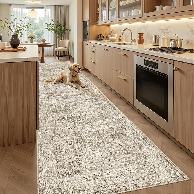 Runner Rug 3x10 Washable Non-Slip Hallway Runner Rugs for Kitchen Bathroom Laundry Room Brown Vintage Floor Carpet Runners for Hallways Entryway