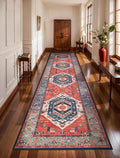 SERISSA Runner Rug for Hallways, 3x12 Washable Non Slip Kitchen Runner Rug, Extra Long Boho Rug Ultra Soft Vintage Rust Print Floor Carpet for Bedroom Hallway Entryway Bathroom Laundry Room