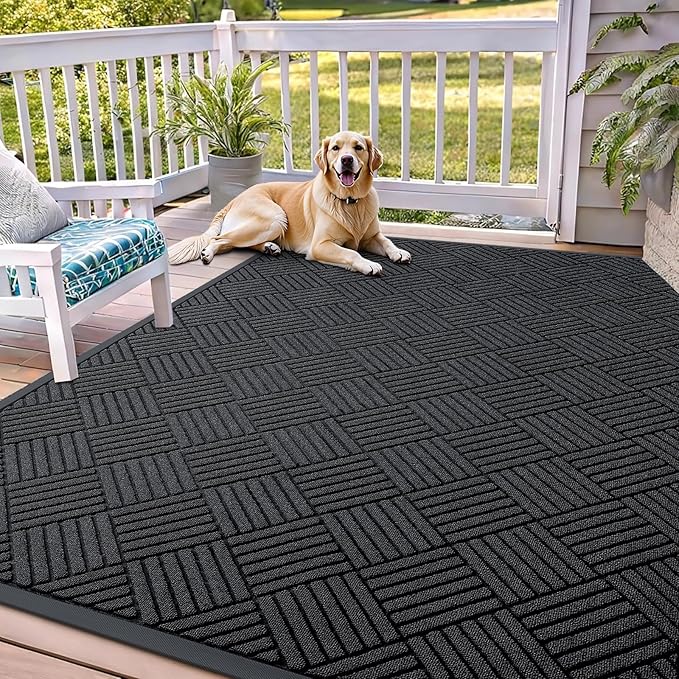 OLANLY Front Door Mat Outside Entrance 71x47, Absorbent, Heavy Duty Sturdy Natural Rubber Doormat Indoor Outdoor, Stain and Fade Resistant, Non-Slip Low Profile Floor Mat for Entryway, Black Diamond