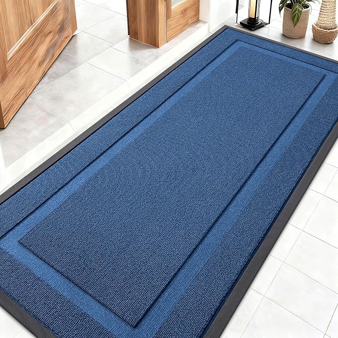 OLANLY Front Door Mat Indoor Outdoor Entrance, Waterproof All-Season, All-Weather Doormat, Sturdy Natural Rubber, Low Profile, Easy Clean Patio Porch Entryway Mat, 59x23, Navy Blue