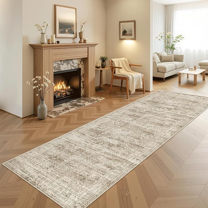 Runner Rug 3x8 Washable Non-Slip Hallway Runner Rugs for Kitchen Bathroom Laundry Room Brown Vintage Floor Carpet Runners for Hallways Entryway