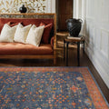 Hazo Haus Dark Blue & Terracotta 5x8 Living Room Rug - Machine Washable Area Rugs for Bedroom, Dining Room, Kitchen Floor, Small Office, Low Pile Non-Slip Rubber Backing & Stain Resistance