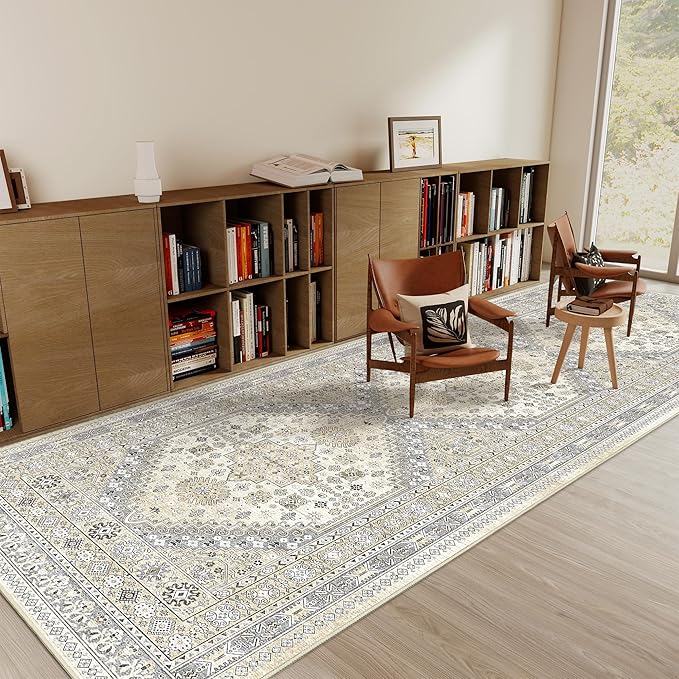 3x10 Runner Rug Non Slip Washable for Entryway, Front Porch, Vintage Hallway Runner for Laundry Room, Bedroom, Stain Resistant Thin Indoor Kitchen Mats for Floor(Beige,3'x10')
