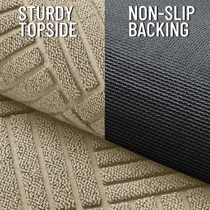 OLANLY Front Door Mat Outside Entrance 59x23, Absorbent, Heavy Duty Sturdy Natural Rubber Doormat Indoor Outdoor, Stain and Fade Resistant, Non-Slip Low Profile Floor Mat for Entryway, Beige Diamond