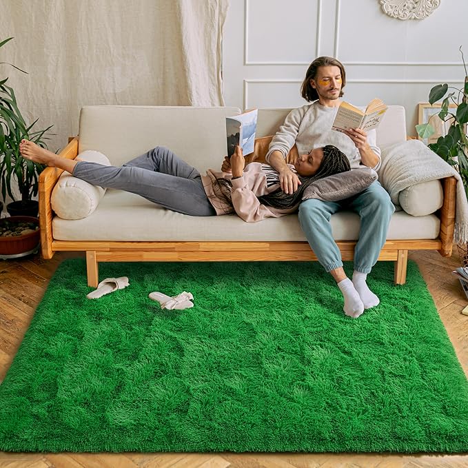 Chicrug Soft Area Rug for Bedroom Living Room Plush Fluffy Rug 4x6 Feet, Shag Furry Area Rug Carpet Non Shedding for Nursery Children Kids Girls Room Home Decorative, Grass Green