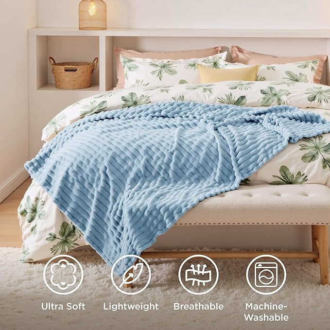 Bedsure GentleSoft Blue Fleece Blanket for Couch - Cozy Soft Blankets for Women, Cute Small Throws for Girls, Light Blue, 50x70 Inches