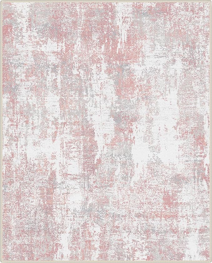 BEIMO Area Rugs 6x9 for Living Room Bedroom, Modern Abstract Machine Washable Rug, Large Soft Low Pile Floor Carpet with Non Slip Backing for Dining Room, Pink/Grey