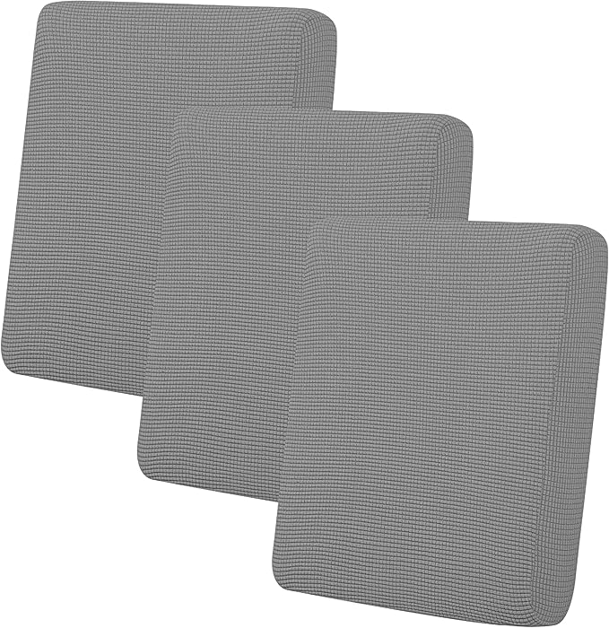 Easy-Going Stretch Individual Chair Couch Cushion Cover Sofa Cushion Furniture Protector Sofa slipcover Soft Flexibility with Elastic Bottom (3-Piece Sofa Cushion Cover, Light Gray)