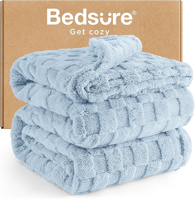 Bedsure GentleSoft Blankets Queen Size for Bed - Super Soft Cozy Blanket for Kids Girls, Large Fuzzy Fleece Throw for Bedroom Decor, Light Blue, 90x90 Inches