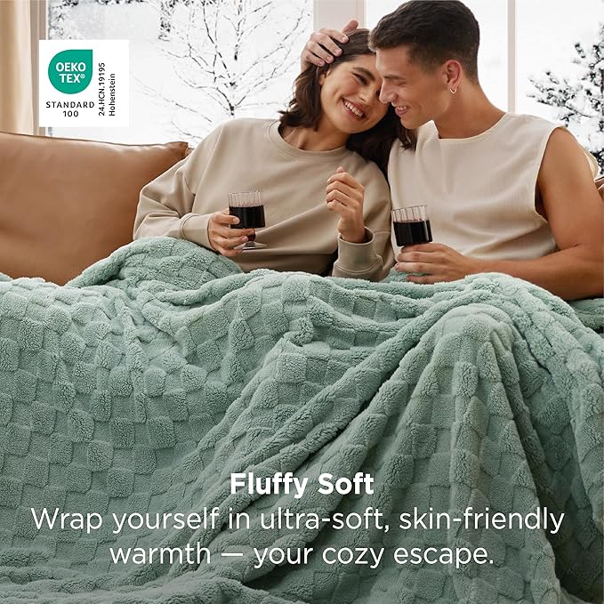 Bedsure GentleSoft Blankets Queen Size for Bed - Super Soft Cozy Blanket for Kids Girls, Large Fuzzy Fleece Spring Throw for Bedroom Decor, Sage Green, 90x90 Inches