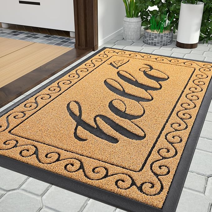 Yimobra Welcome Mats for Front Door 29.5x17, Heavy Duty Waterproof Outdoor Door Mat Outside Entrance, Non-Slip Low Profile Indoor Entryway Mat for Garage Patio, Yellow