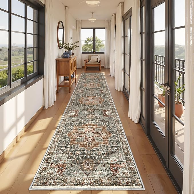 Kitchen Runner Rug Non Slip Washable 2.5x10, Soft Ultra-Thin Entryway Rug Runners for Hallways, Carpet Runner for Living Room,Kitchen, Laundry, Bathroom(Grey/Brown/Tan,2.5'x10')