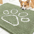 OLANLY Dog Door Mat for Muddy Paws 30x20, Paw Print Design, Absorbs Moisture and Dirt, Non-Slip Washable Doormat, Quick Dry Chenille Mud Mat for Dogs, Entry Indoor Entryway Carpet, Sage Green
