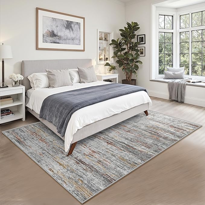 4x6 Rug - Stain Resistant Abstract Washable Rugs, Anti Slip Area Rugs for Living Room,Modern Low Pile Carpet with Rubber Backing Home Decor Small Area Rug